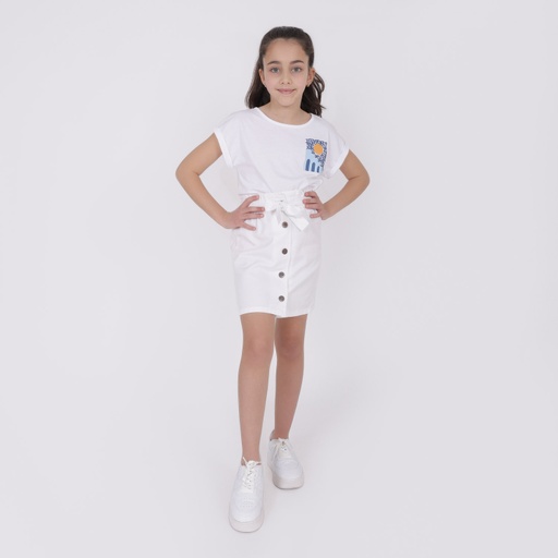 [01-010-21-004-K000-10A] Jupe paperbag fille courte (blanc, 10A)