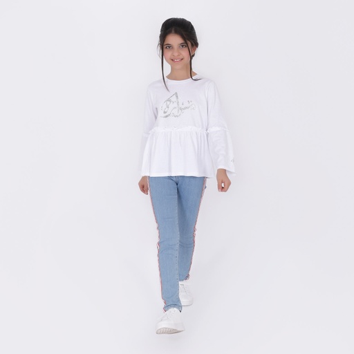 [01-010-66-006-K412-10A] Jegging fille avec bande coté (Jeans Bleu Clair, 10A)