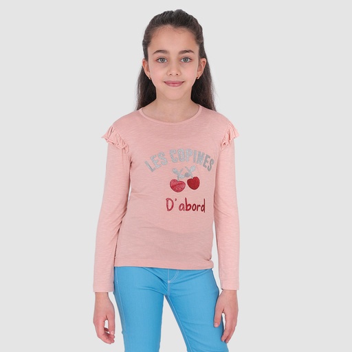 [05-010-02-446-K045-10A] T-shirt fille manches longues avec volant et paillettes LES COPINES D'ABORD (10A)