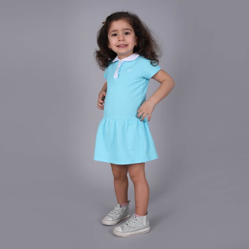 [05-010-17-049-K288-12M] Robe polo bébé manches courtes avec volant et broderie (Bleu Clair, 12M)