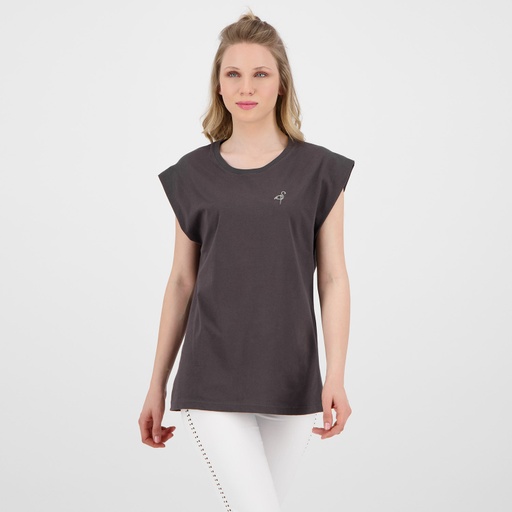 [05-010-02-474-K027-L] T-shirt femme sans manche avec broderie (Gris Foncé, L)