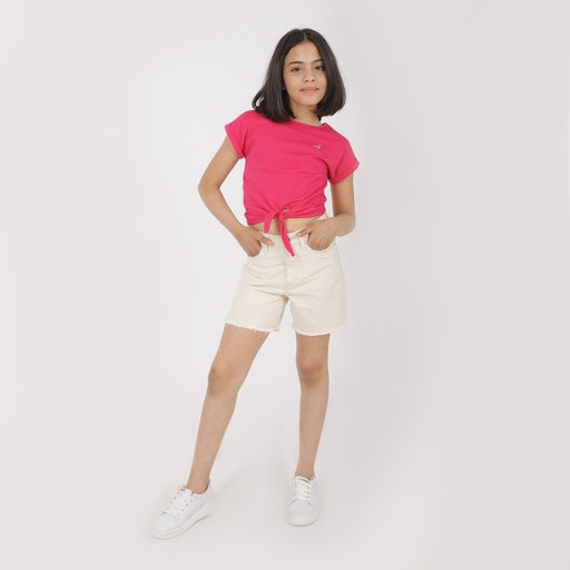 [01-010-18-041-K579-10A] Short fille taille haute en jeans (Jeans Ecru , 10A)