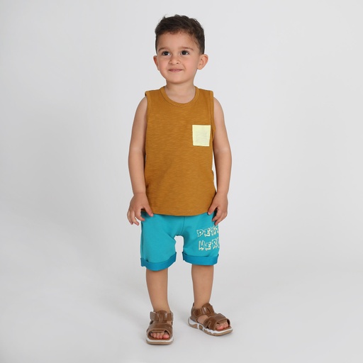 [05-010-18-044-K061-12M] Short bébé en molleton PETIT HERO (Bleu Turquoise, 12M)