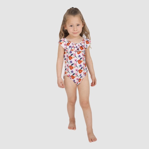 [05-010-13-030-K529-12M] Maillot de bain bébé avec volant imprimé FLEUR (12M)