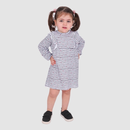 [05-010-17-063-K684-12M] Robe côtelé bébé a volants imprimé CŒUR (12M)