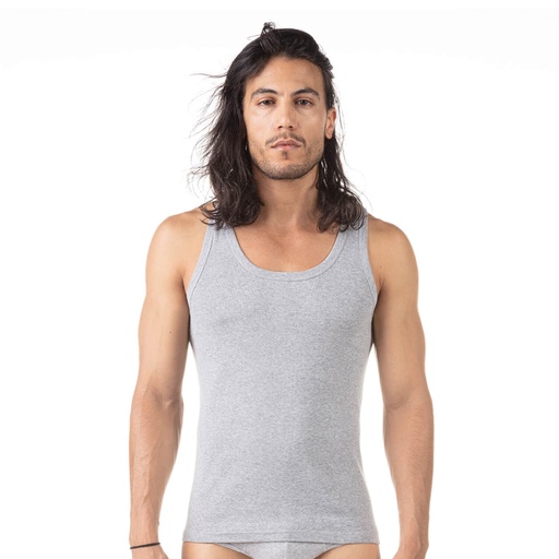 [05-010-19-022-K025-L] Singlet col bas homme en coton pur (Gris Chiné, L)