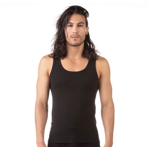 [05-010-19-022-K040-L] Singlet col bas homme en coton pur (Noir, L)