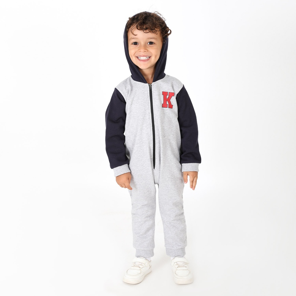 Combinaison bébé avec manche et capuche contrastés K