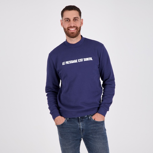 [05-010-36-082-K015-L] Sweat homme col cheminé LE MESSAGE EST SUBTIL (Bleu Marine, L)