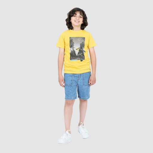 [01-010-18-012-K412-10A] Short workwear garçon   avec ceinture en côte en jeans (Jeans Bleu Clair, 10A)