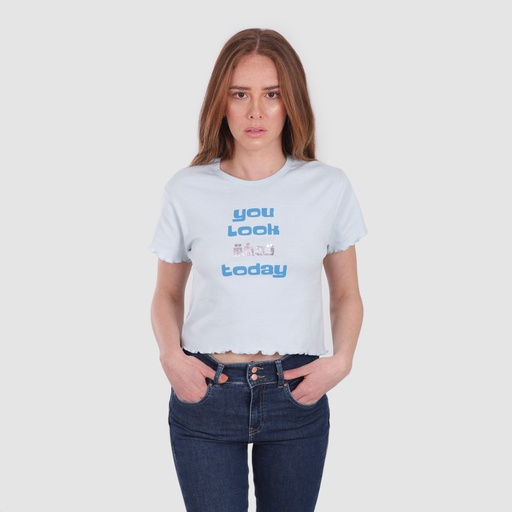 [05-010-02-168-K012-L] T-shirt crop côtelé femme manches courtes YOU LOOK تحفة TODAY (L)