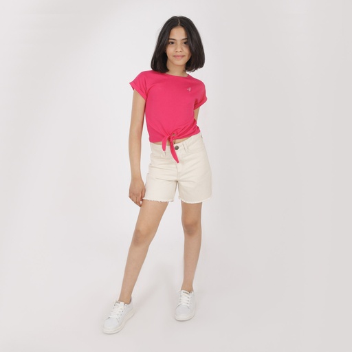 [05-010-02-182-K149-10A] T-shirt fille demi manches nouée (Rose Fushia, 10A)