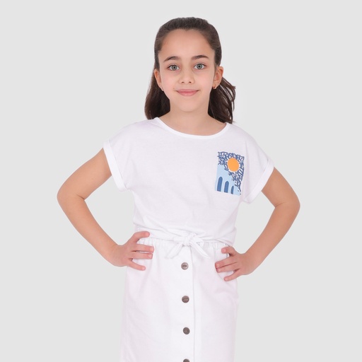 [05-010-02-183-K000-10A] T-shirt fille manches courtes noué SOLEIL SIDIBOUSAID (10A)