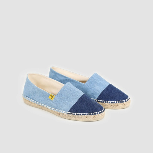[01-010-113-001-K779-36] Espadrilles femme en jeans bi-couleurs (Jeans Bleu Clair &amp; Jeans Bleu Foncé, 36)