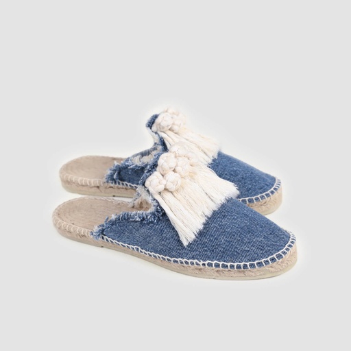 [01-010-114-001-K419-36] Babouche espadrilles femme en jeans et macramé (36)