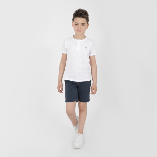 [05-010-02-235-K000-10A] T-shirt garçon manches courtes col tunisien (Blanc, 10A)