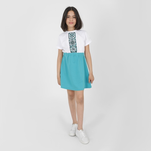 [05-010-17-074-K165-10A] Robe fille manches courtes en molleton avec élastique MAJOLIQUE (10A)