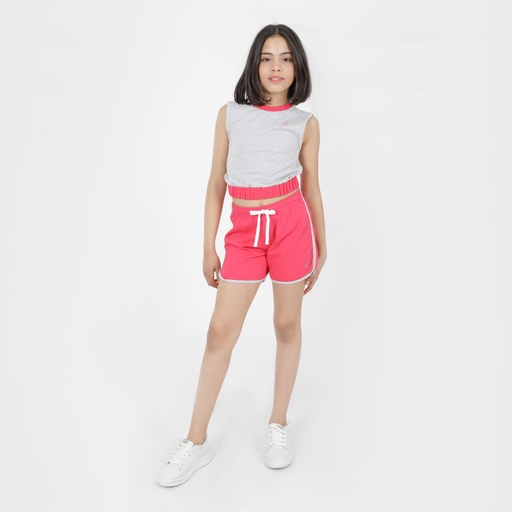 [05-010-18-060-K510-10A] Short fille avec biais contrasté (Gris Chiné &amp; Rose Fushia, 10A)