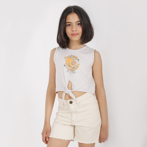 [05-010-12-131-K005-10A] Débardeur crop fille avec nœud TAKE YOUR VITAMIN C (Beige, 10A)