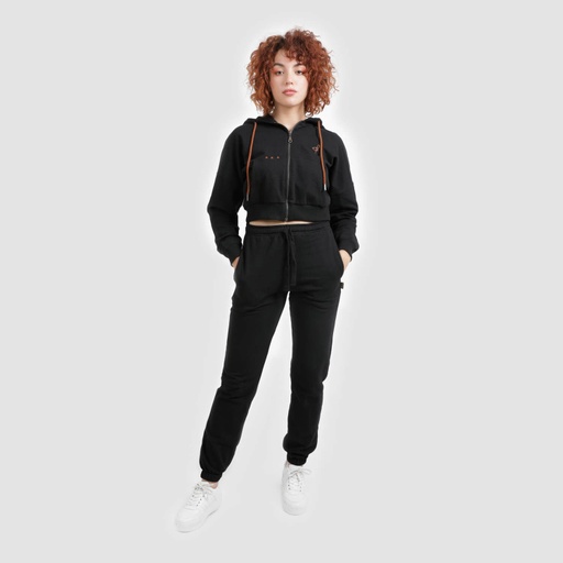 [05-010-43-042-K040-L] Hoodie crop zippé femme avec détails couture (Noir, L)