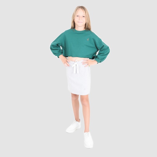 [05-010-21-012-K025-10/12A] Jupe fille avec cordon en molleton (Gris Chiné, 10/12A)