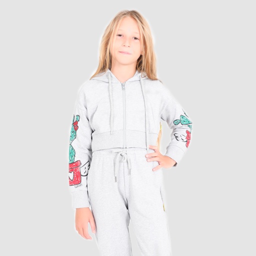 [05-010-43-048-K025-10/12A] Hoodie crop zippé fille D'ONT WORRY I'M A CUTE CACTUS (10/12A)