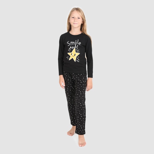 [05-010-16-245-K847-10/12A] Pyjama fille manches longues SMILE يليز (Noir &amp; Noir Imp Etoile, 10/12A)