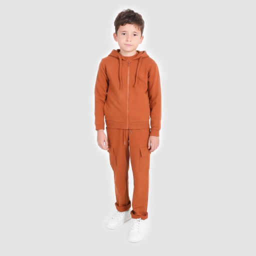 [05-010-43-043-K669-10/12A] Hoodie zippé garçon avec broderie (Camel, 10/12A)
