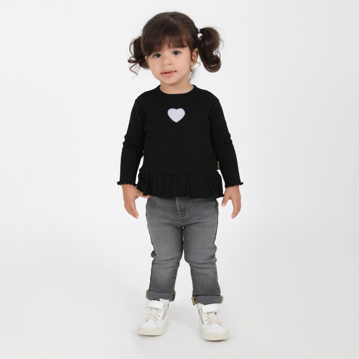 [05-010-02-285-K040-12/18M] T-shirt côtelé bébé avec volant et cut out cœur (Noir, 12-18M)
