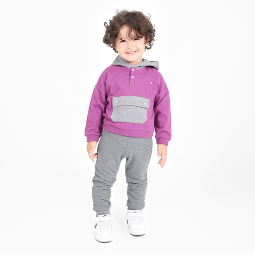 [05-010-43-063-K853-12/18M] Hoodie bébé avec poche à rabat (Violet &amp; Gris Chiné Foncé, 12-18M)