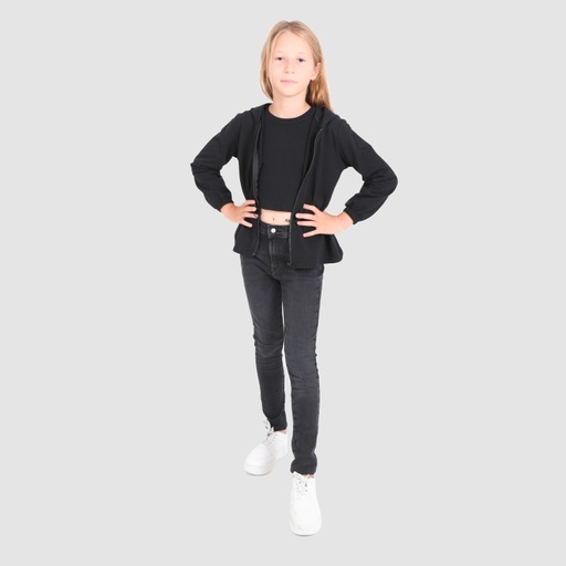 [05-010-43-065-K040-10/12A] Hoodie zippé fille avec cordon de serrage (Noir, 10/12A)