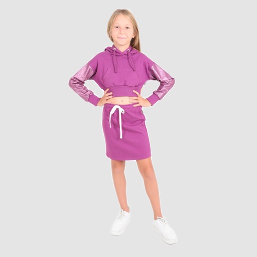[05-010-21-012-K060-10/12A] Jupe fille avec cordon en molleton (Violet, 10/12A)