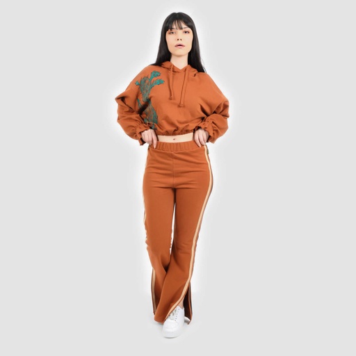 [05-010-65-009-K669-L] Jogger flare femme avec bande contrasté (Camel, L)