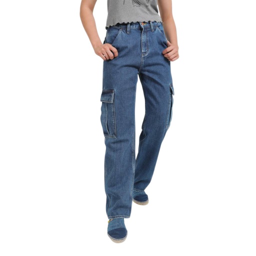 [01-010-01-429-K419-24] Cargo jeans femme - KAMILA (Jeans Bleu  Moyen, 24)