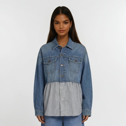 Regular jacket femme en jeans Bi-Matière   -KINDA