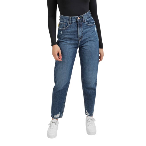 [01-010-01-418-K882-24] Mum jeans  femme - MAYA (Jeans Bleu Foncé avec Déchirure , 24)