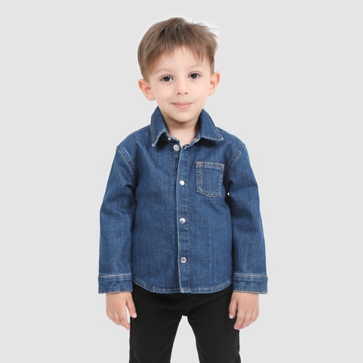 [01-010-09-055-K490-12-18MOIS] Chemise bébé avec poche poitrine en jeans (12-18M)