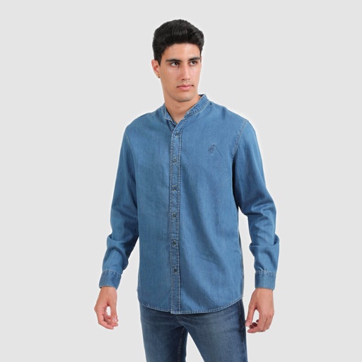 [01-010-09-063-K412-L] Chemise col tunisien homme en jeans - TAMIM (L)