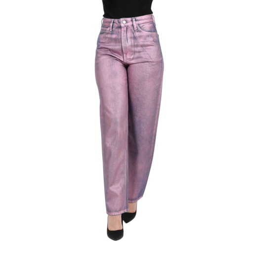 [01-010-01-468-K884-24] Straight jeans femme métallique - SARRA (Jeans Bleu Moyen Effet Metallique Rose, 24)