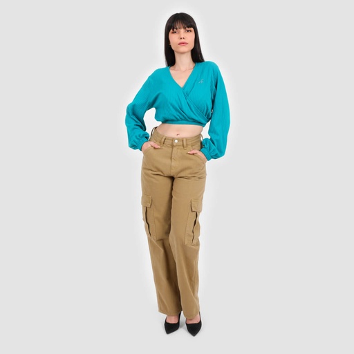 [05-010-122-001-K061-L] Cache coeur femme manches longues (Bleu Turquoise, L)