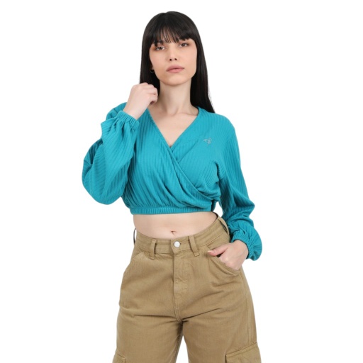 [05-010-122-001-K061-L] Cache coeur femme manches longues (Bleu Turquoise, L)