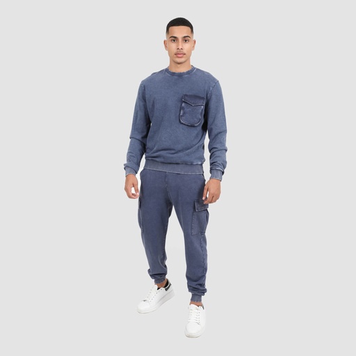 [05-010-36-132-K891-L] Sweat homme avec poches soufflées délavé (Bleu Marine Délavé, L)