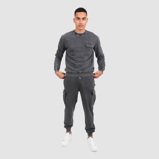 [05-010-65-044-K890-L] Jogger homme avec poches cargo délavé (Noir Délavé, L)