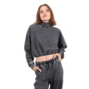 Sweat crop délavé femme col cheminé