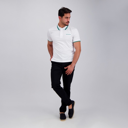 [05-010-15-059-K000-L] Polo homme manches courtes avec poche passpoilée (Blanc, L)