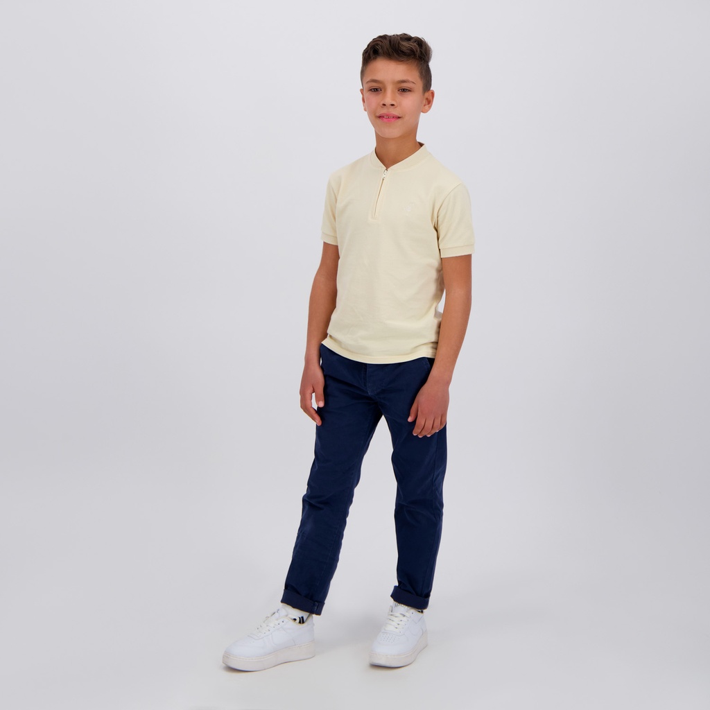 Polo zippé garçon manches courtes col mao avec broderie