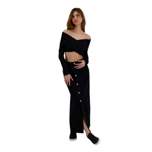 [05-010-59-007-K040-L] Top côtelé femme manches longues croisé (Noir, L)