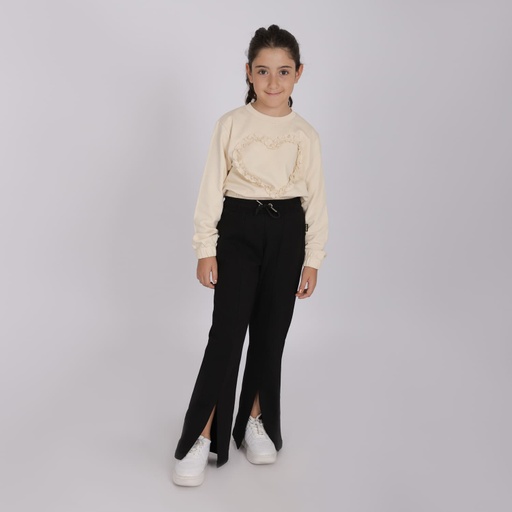 [05-010-36-138-K005-10/12A] Sweat fille manches longues avec détail galant (Beige, 10/12A)