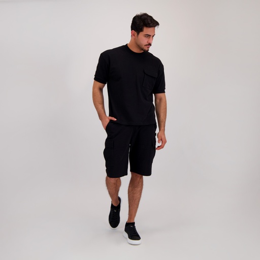 [05-010-36-140-K040-L] Sweat homme manches courtes avec poche soufflet (Noir, L)