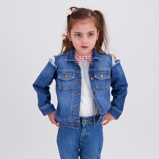 [01-010-10-073-K419-12-18MOIS] Regular jacket bébé avec épaules denudées en jeans (12-18M)